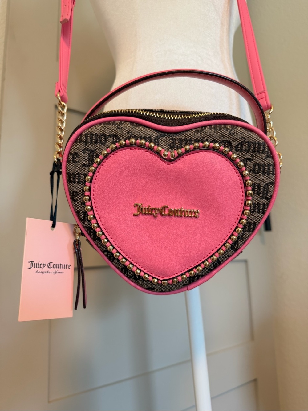 Juicy‎ Couture Pink Heart Logo Crossbody with Gold Accents